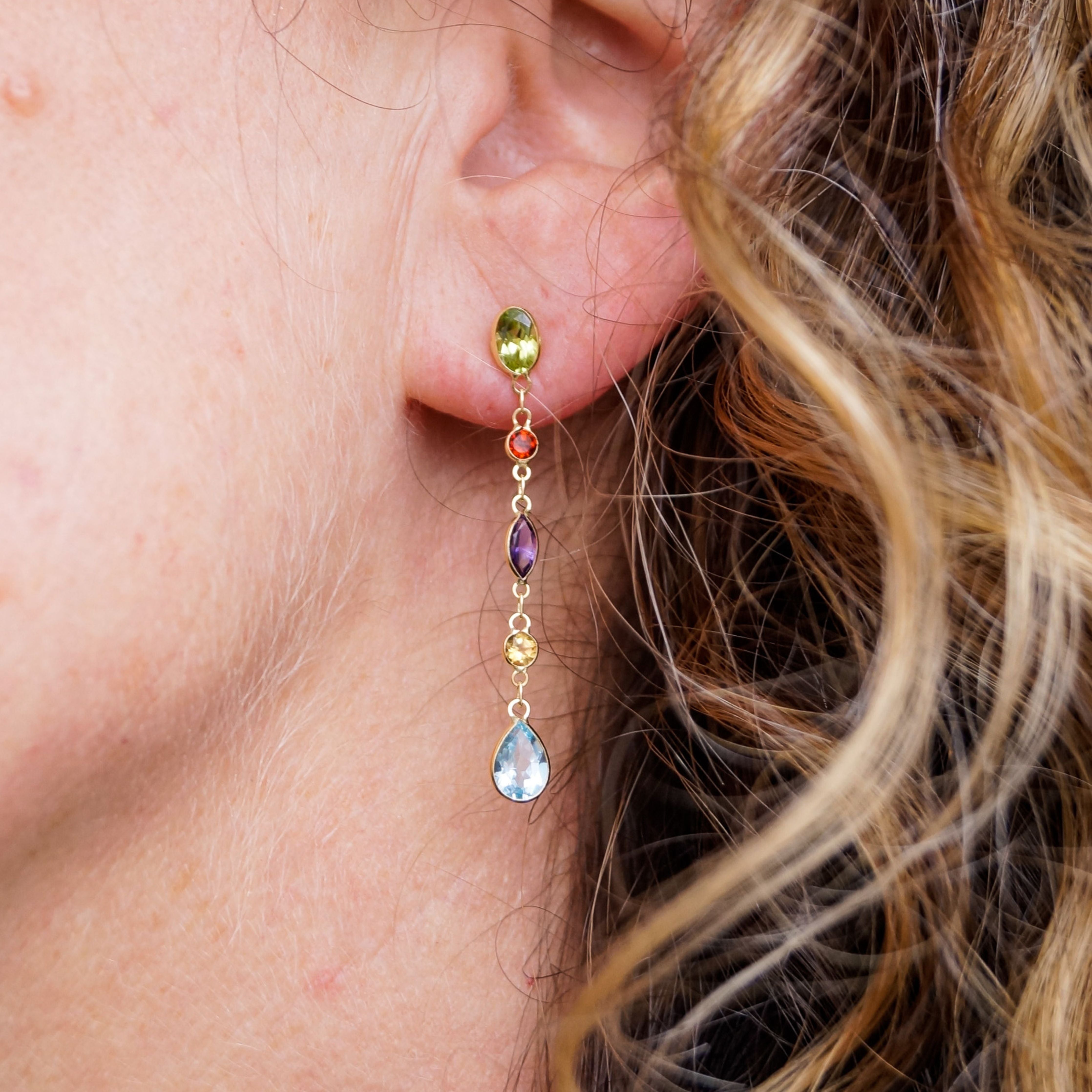 Mixed Gemstone Drop Earrings