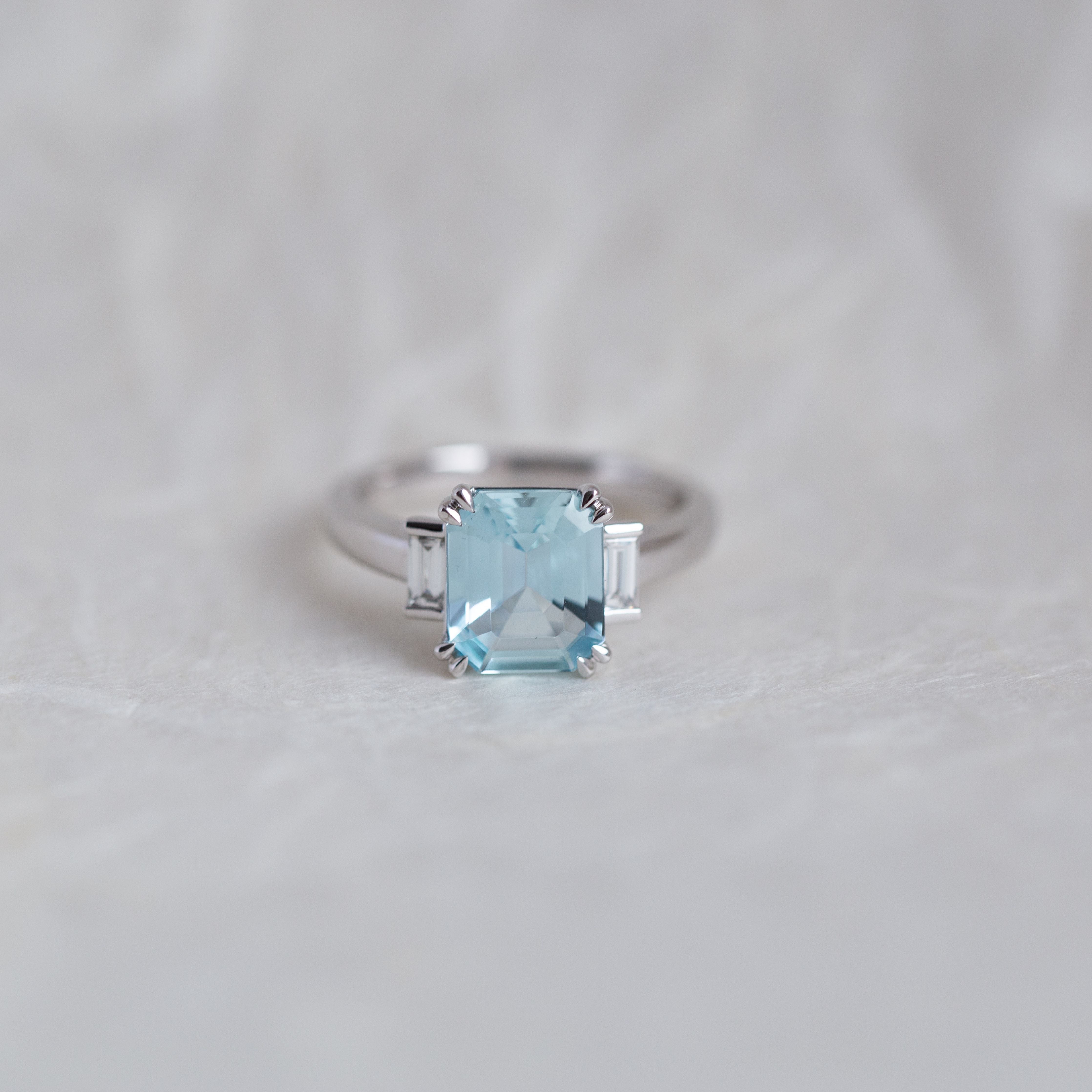 "Geneva" 9K White Gold Aquamarine & Diamond Ring