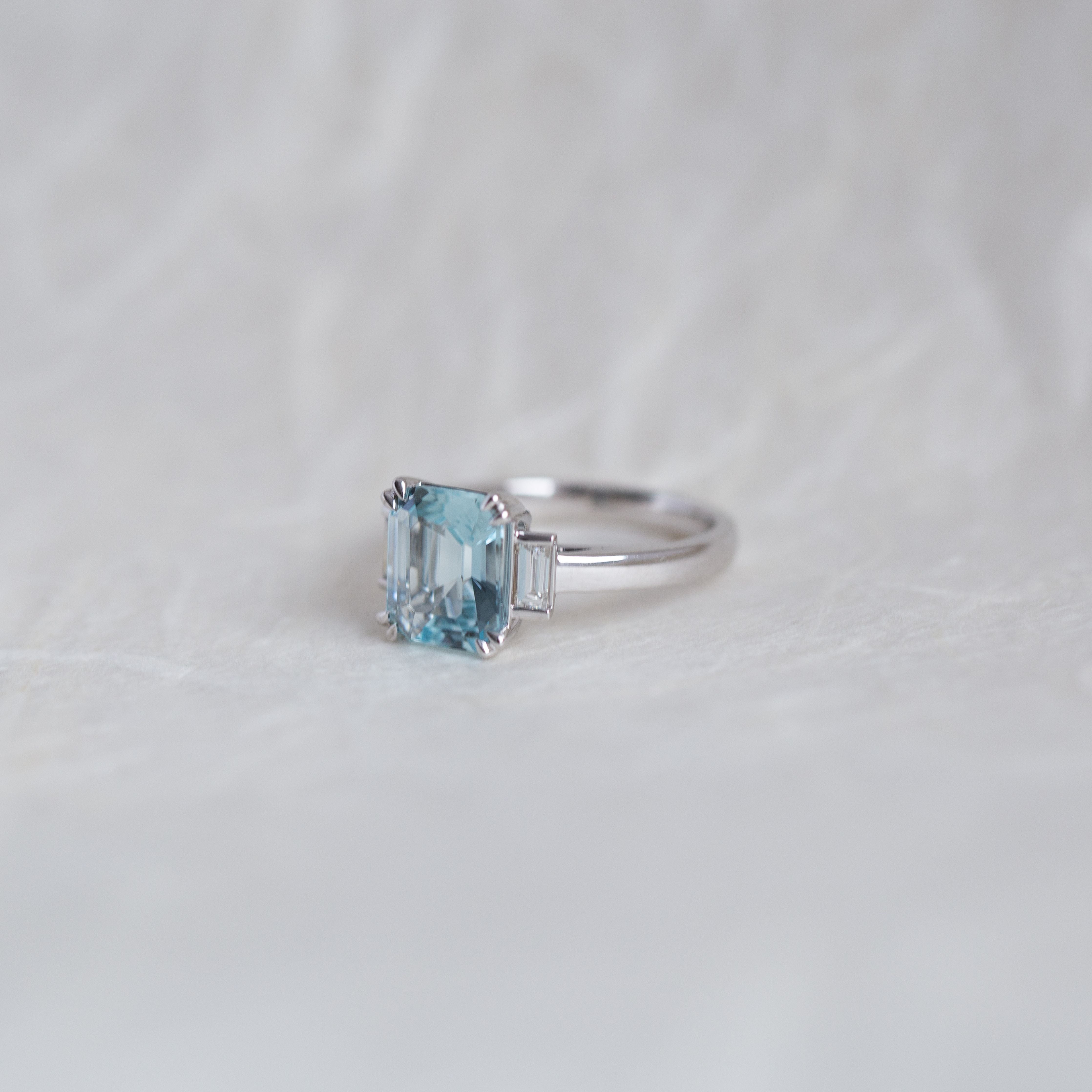 "Geneva" 9K White Gold Aquamarine & Diamond Ring