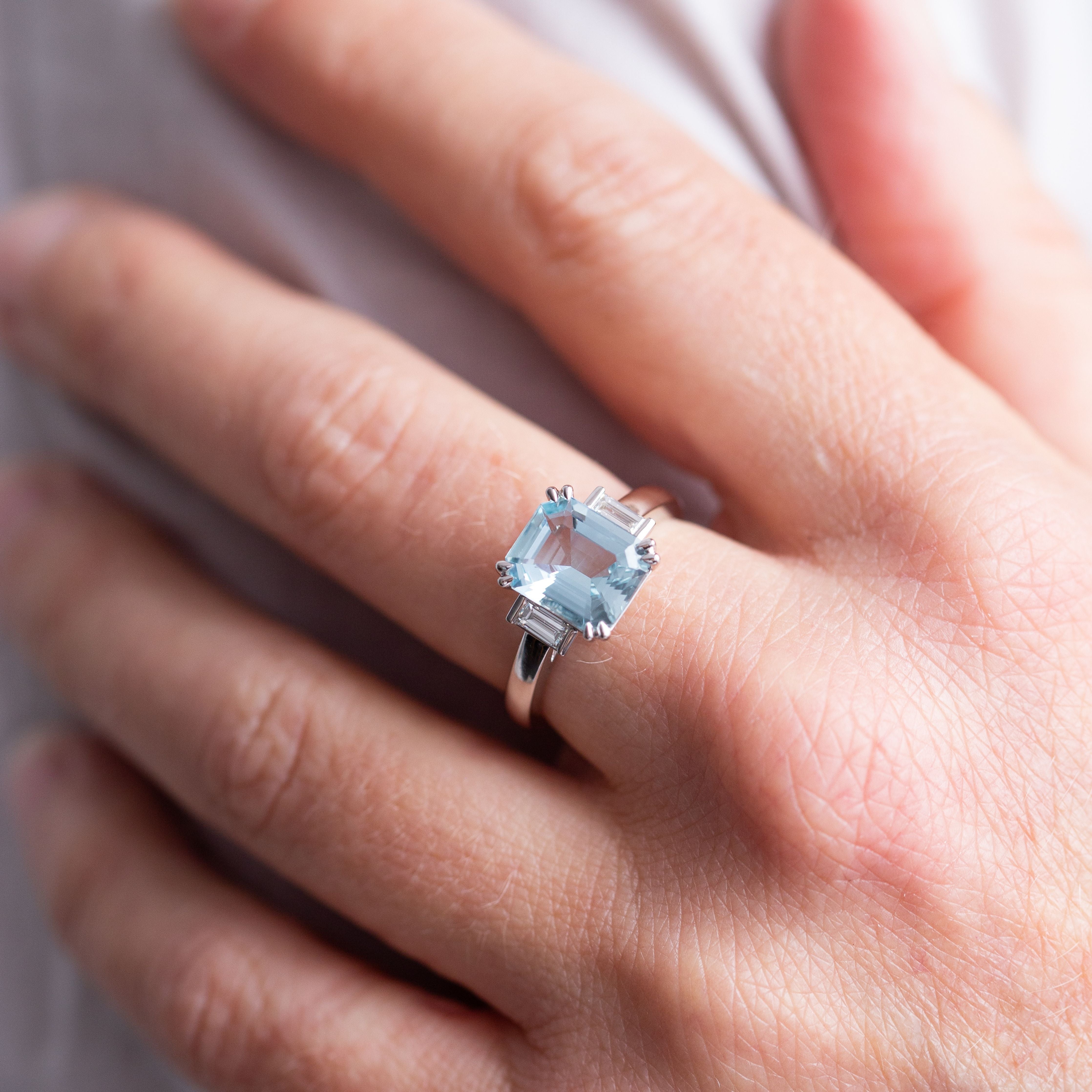"Geneva" 9K White Gold Aquamarine & Diamond Ring