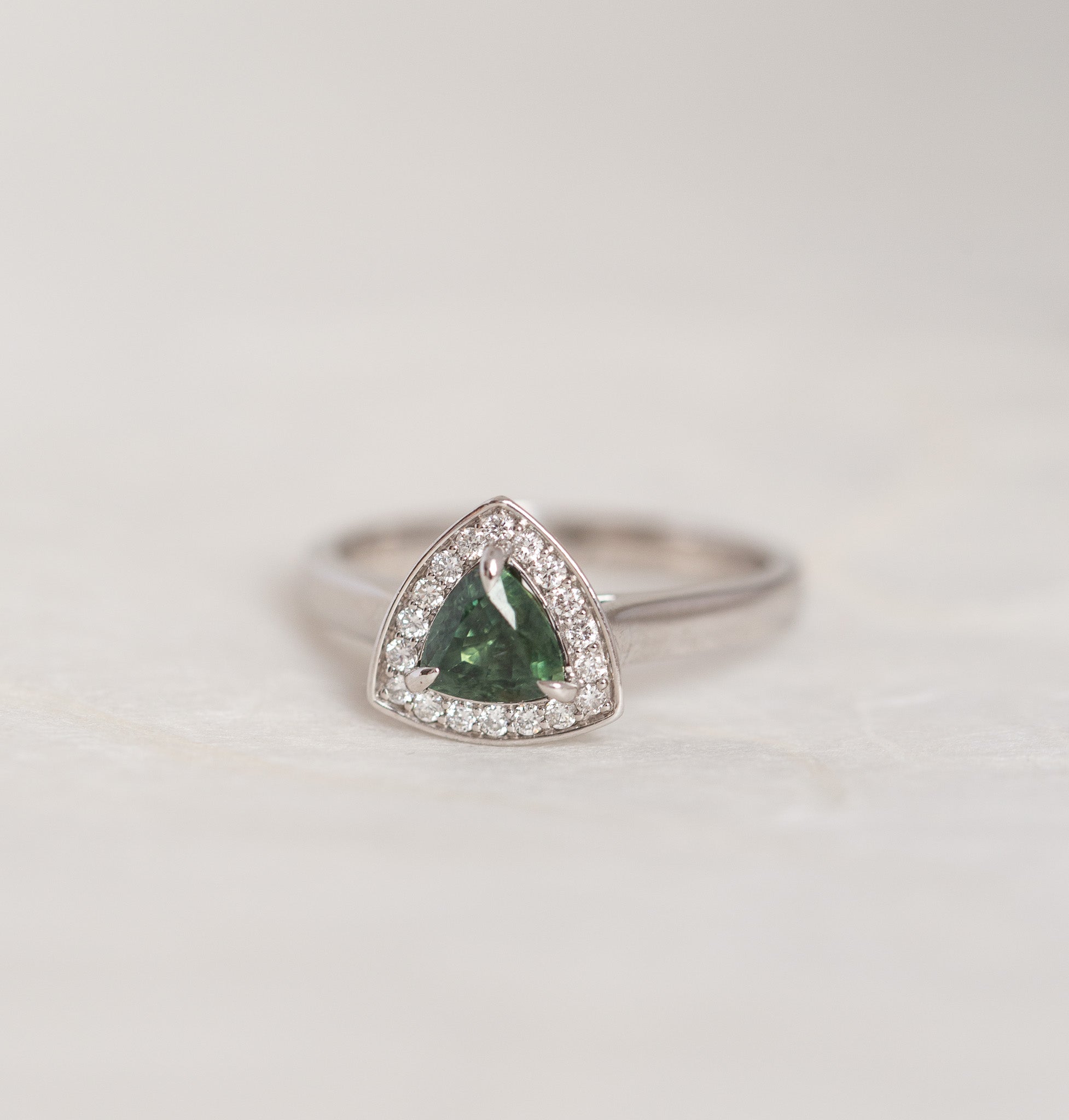 18K White Gold Trilliant Cut Australian Sapphire Ring
