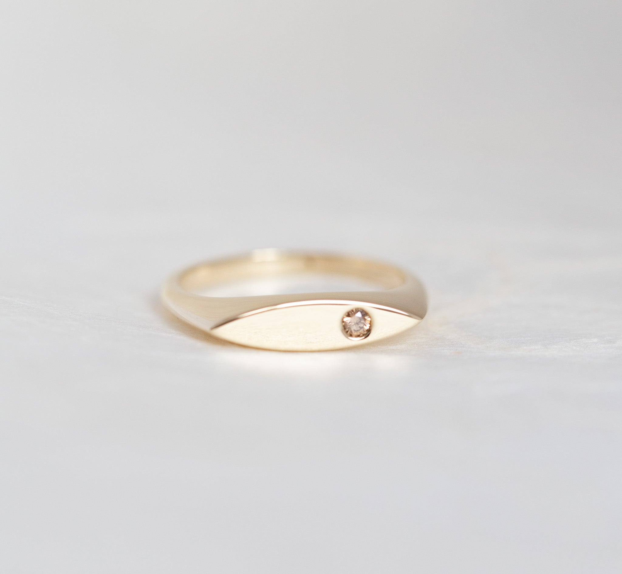 9K Yellow Gold Signet Ring with Champagne Argyle Diamond