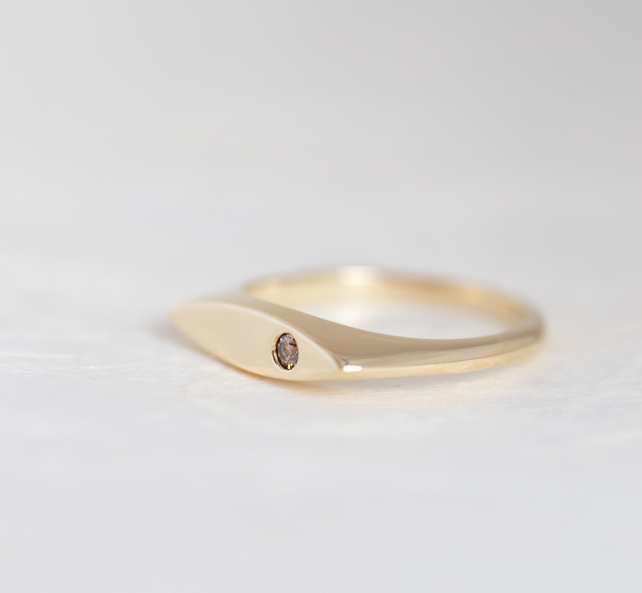 9K Yellow Gold Signet Ring with Champagne Argyle Diamond