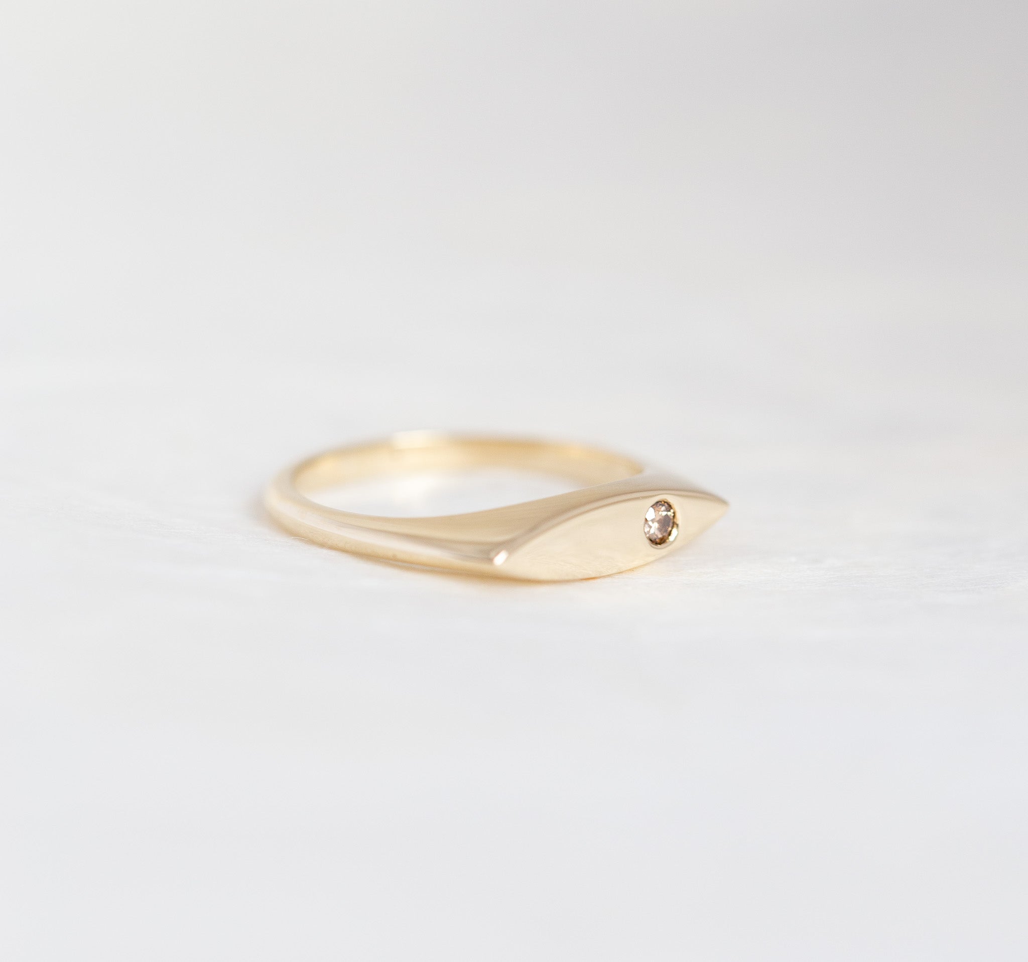 9K Yellow Gold Signet Ring with Champagne Argyle Diamond