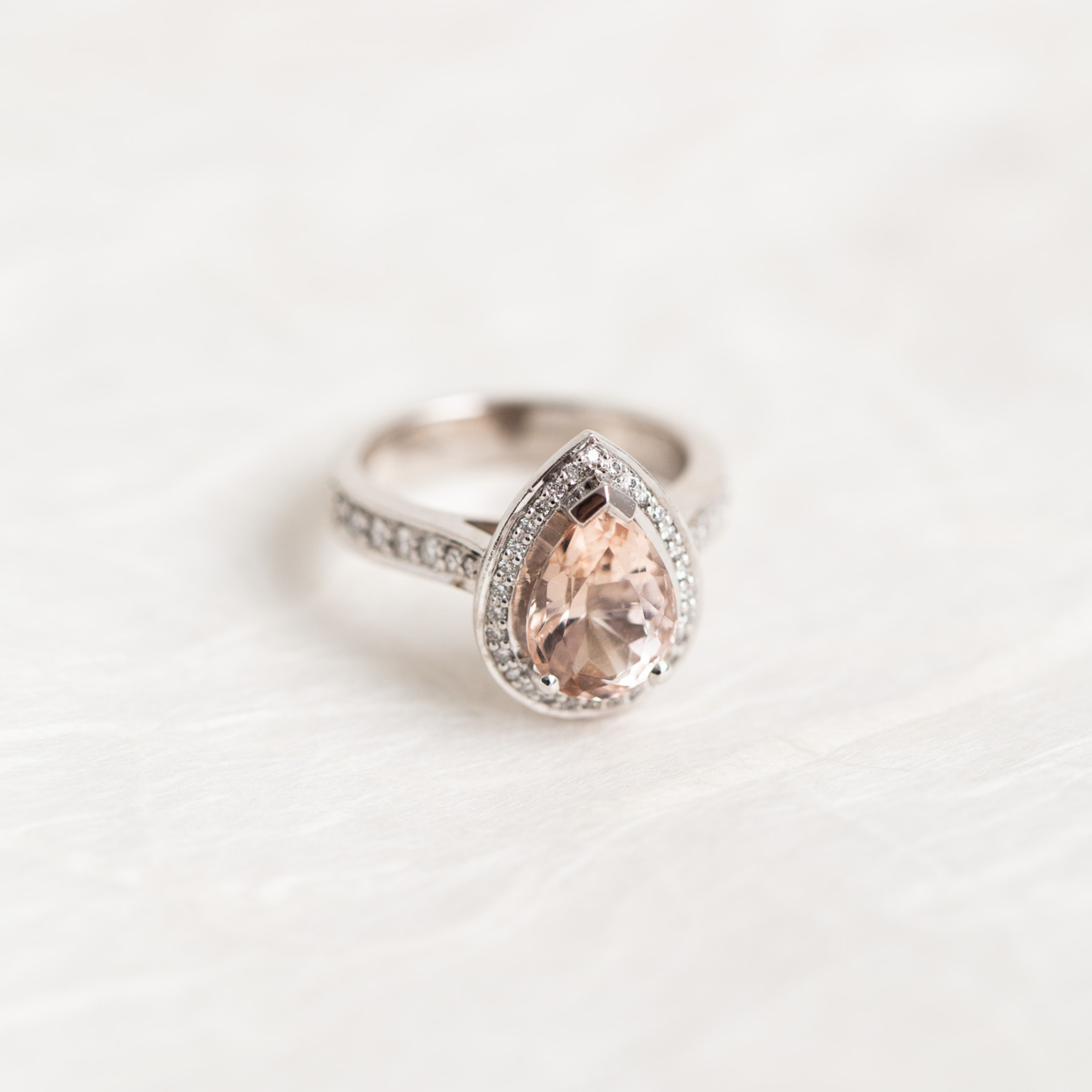 18K White Gold Pear Cut Morganite Ring