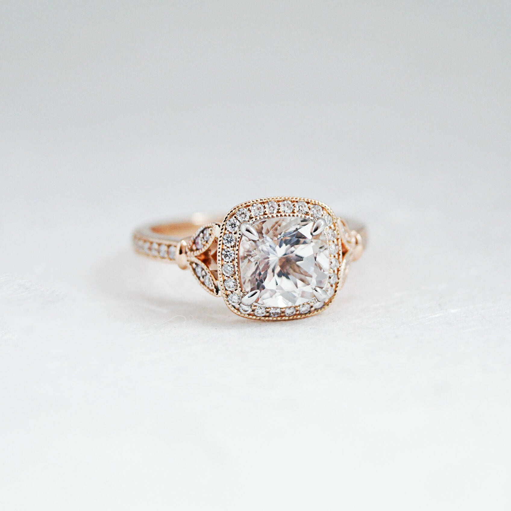 Halo cut rose gold engagement rings store