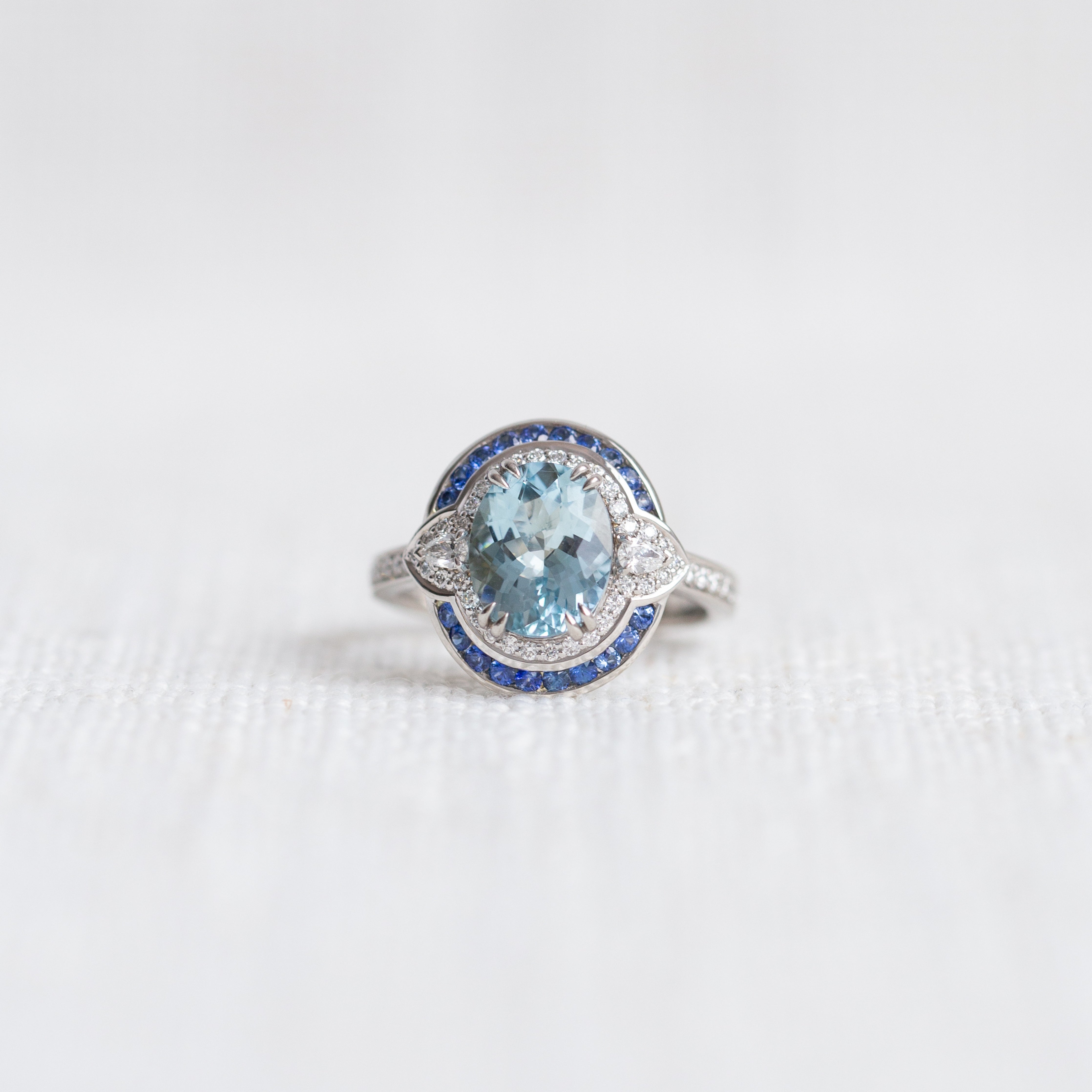 Platinum Aquamarine, Sapphire &amp; Diamond Cocktail Ring